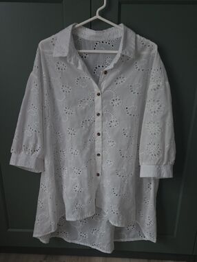 White Eyelet Button-Front Women’s Top
